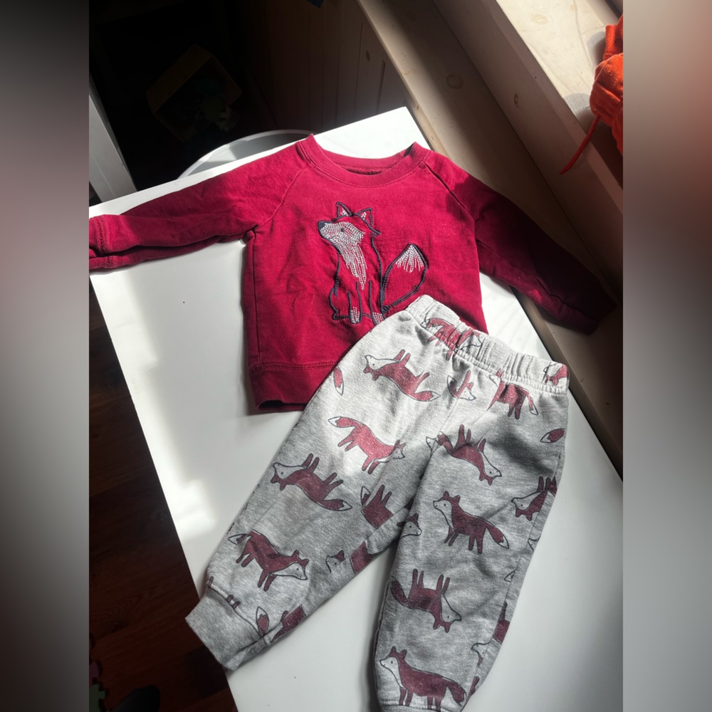 Carter's Red Sweatshirt and Gray Fox Joggers Set